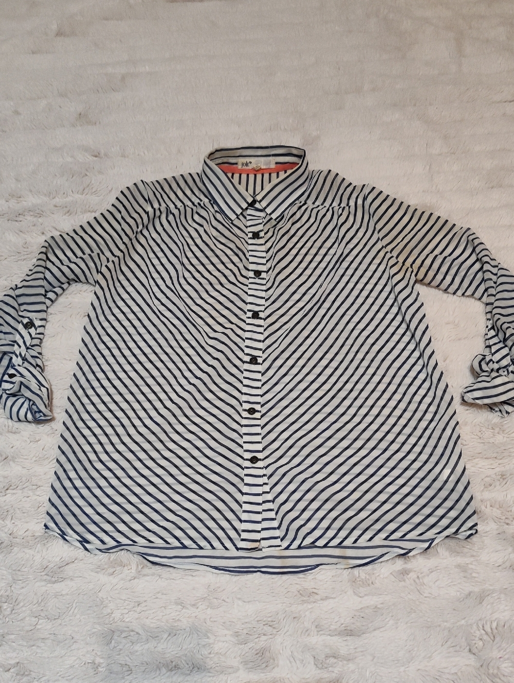 Jolt Navy and White Striped Button-Down Shirt (Stains!)